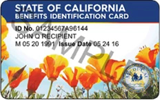 Sample of the California Benefits Identification Card with poppy flowers